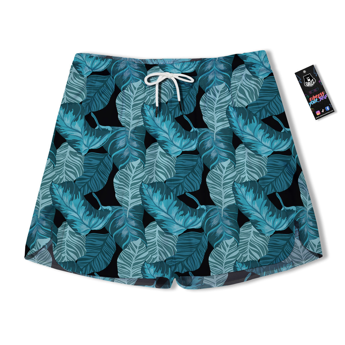 Banana Leaf Turquoise Print Pattern Men's Running Shorts-grizzshop