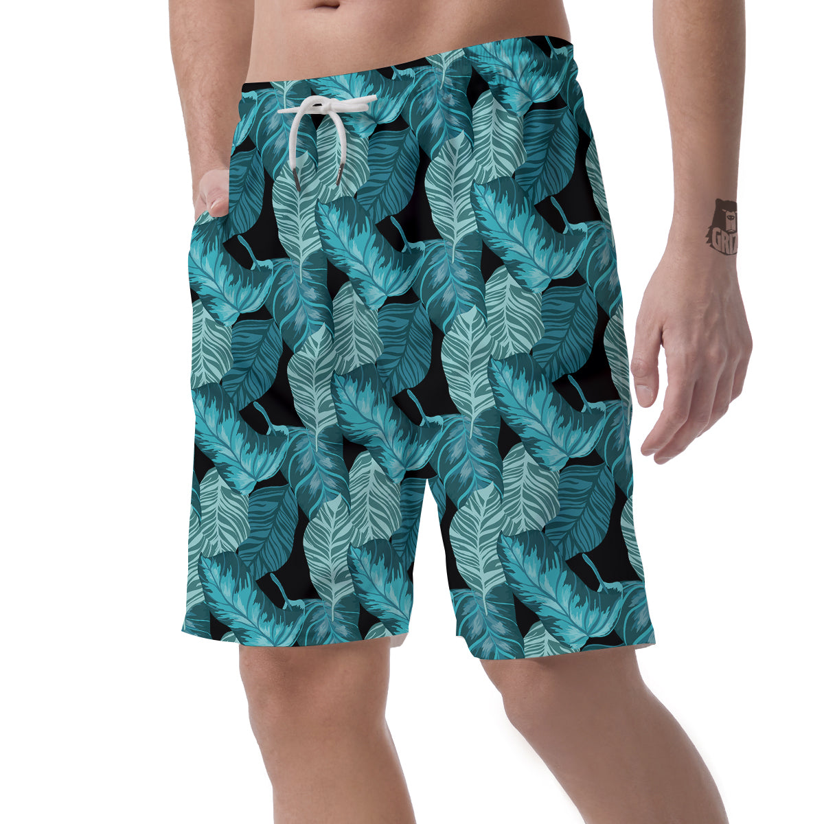 Banana Leaf Turquoise Print Pattern Men's Shorts-grizzshop