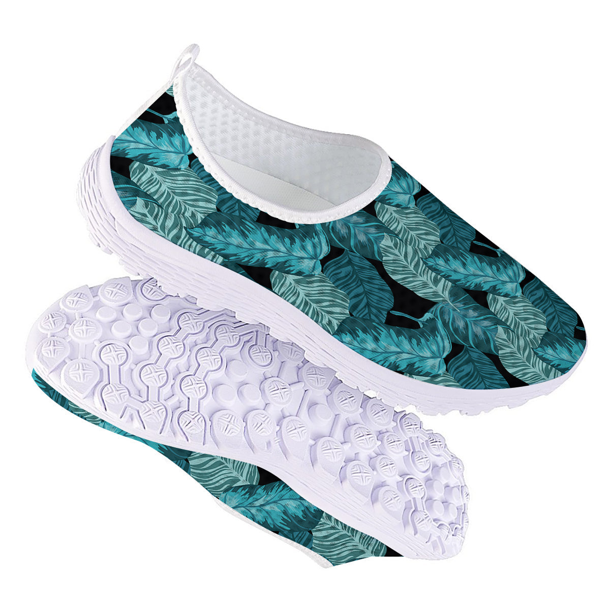 Banana Leaf Turquoise Print Pattern Nurse Shoes-grizzshop