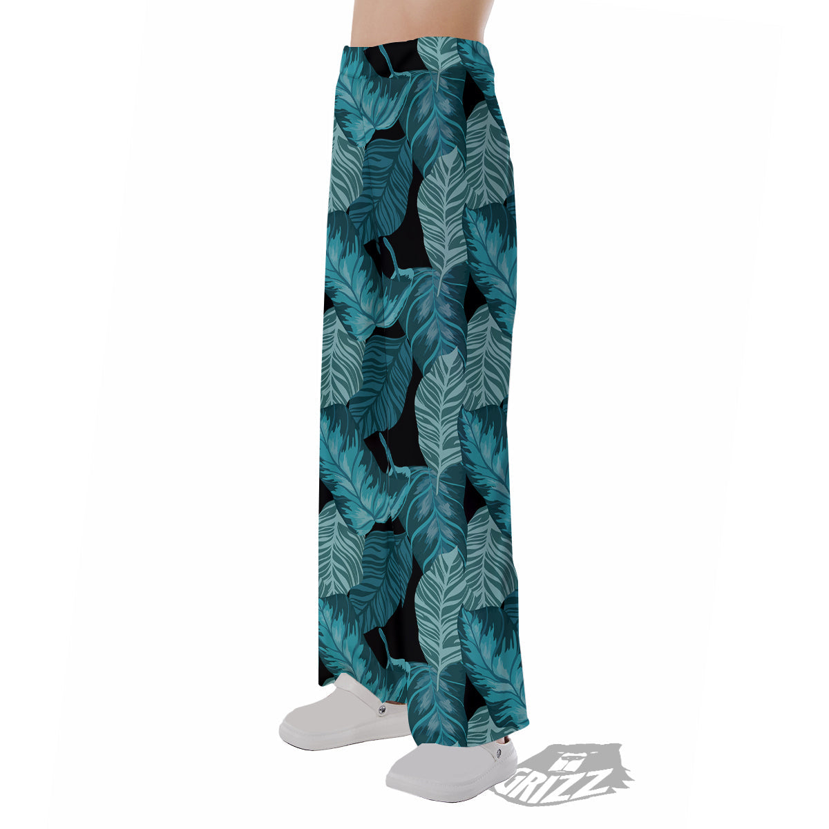 Banana Leaf Turquoise Print Pattern Pajama Pants-grizzshop