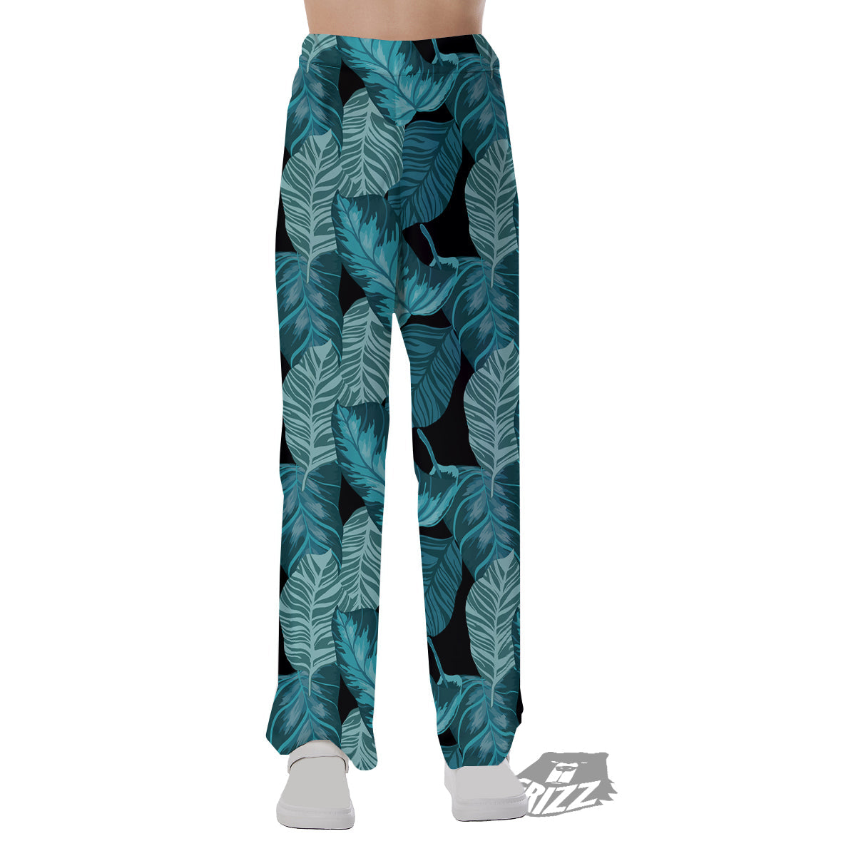 Banana Leaf Turquoise Print Pattern Pajama Pants-grizzshop