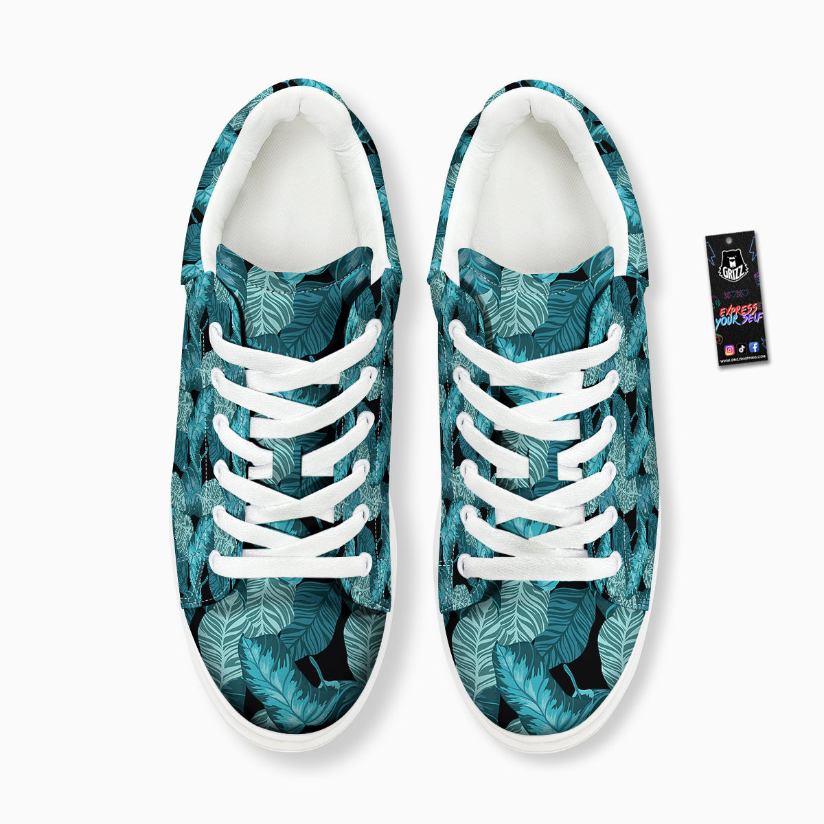 Banana Leaf Turquoise Print Pattern Platform Shoes-grizzshop