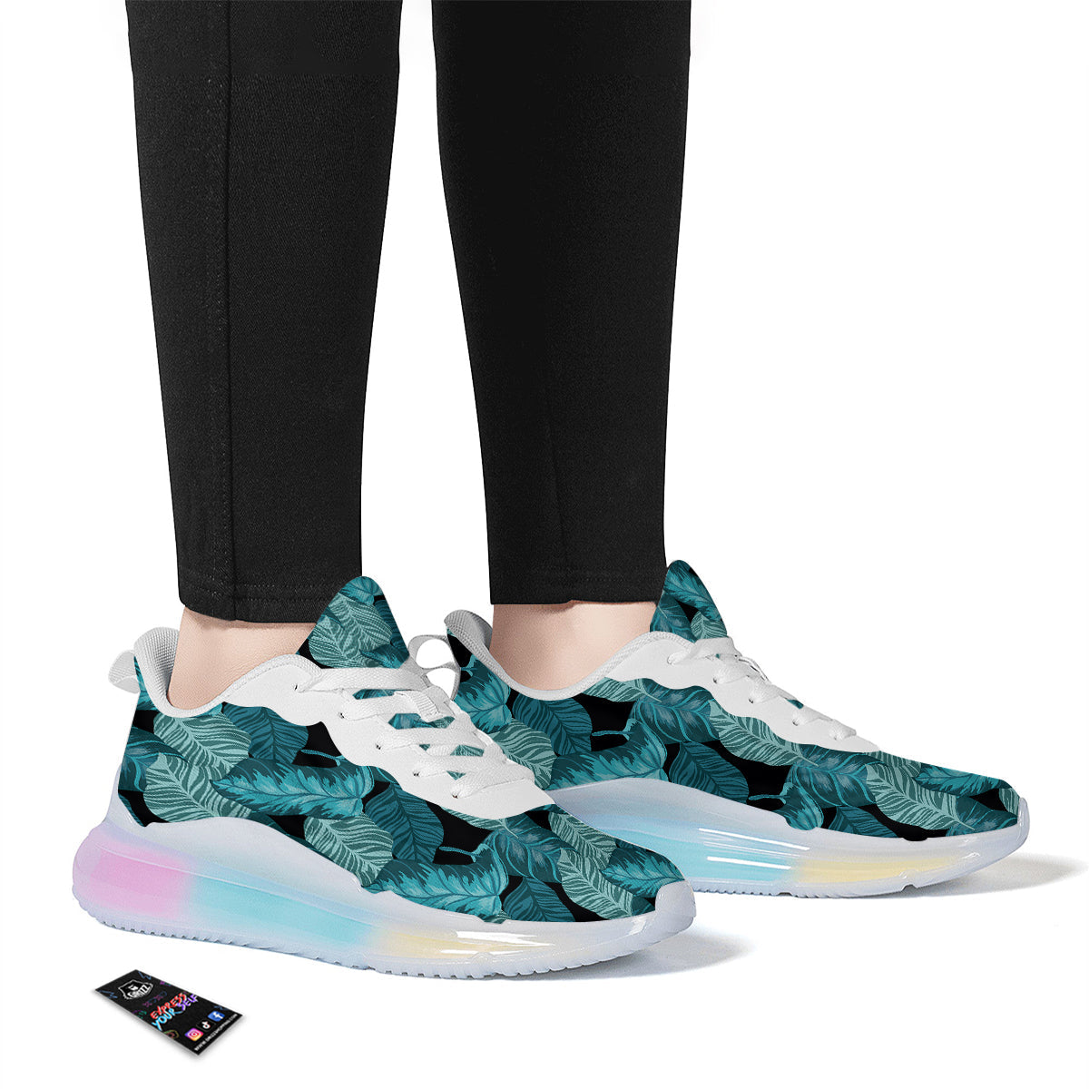 Banana Leaf Turquoise Print Pattern Running Sneakers-grizzshop
