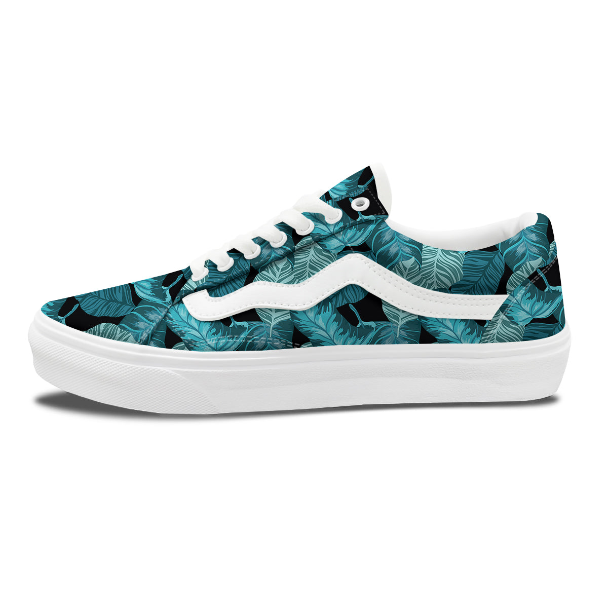 Banana Leaf Turquoise Print Pattern Skate Shoes-grizzshop