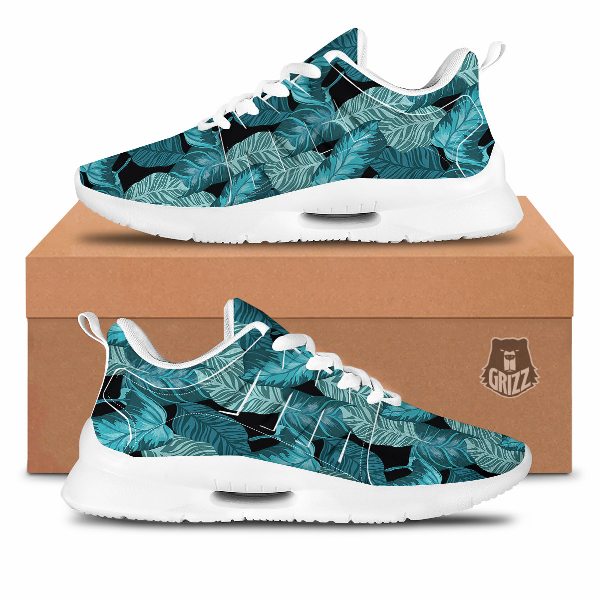 Banana Leaf Turquoise Print Pattern Tennis Shoes-grizzshop