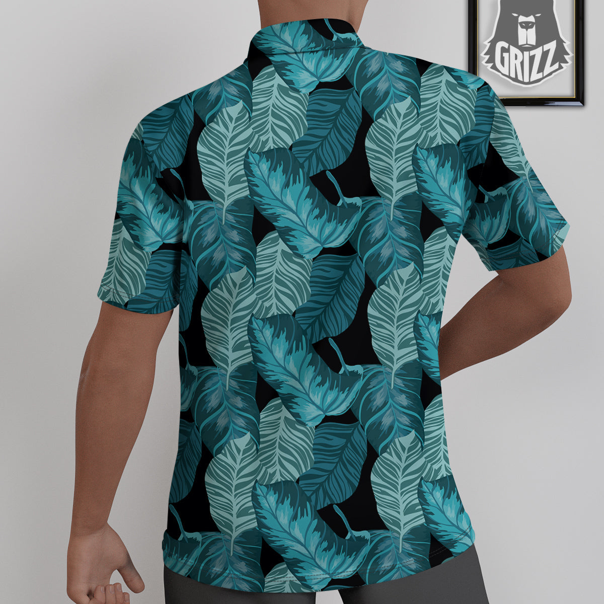 Banana Leaf Turquoise Print Pattern Untucked Shirts-grizzshop