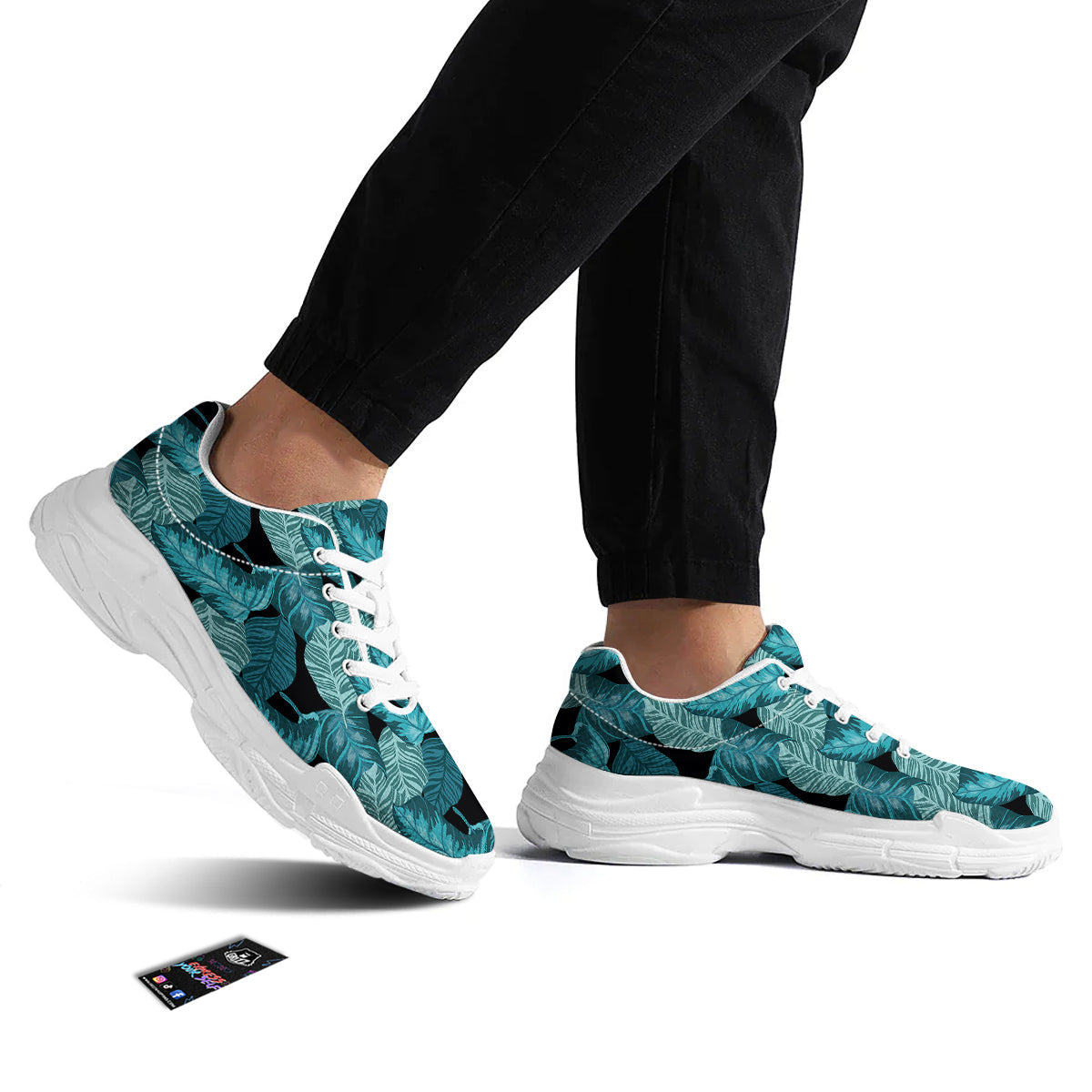 Banana Leaf Turquoise Print Pattern White Chunky Shoes-grizzshop