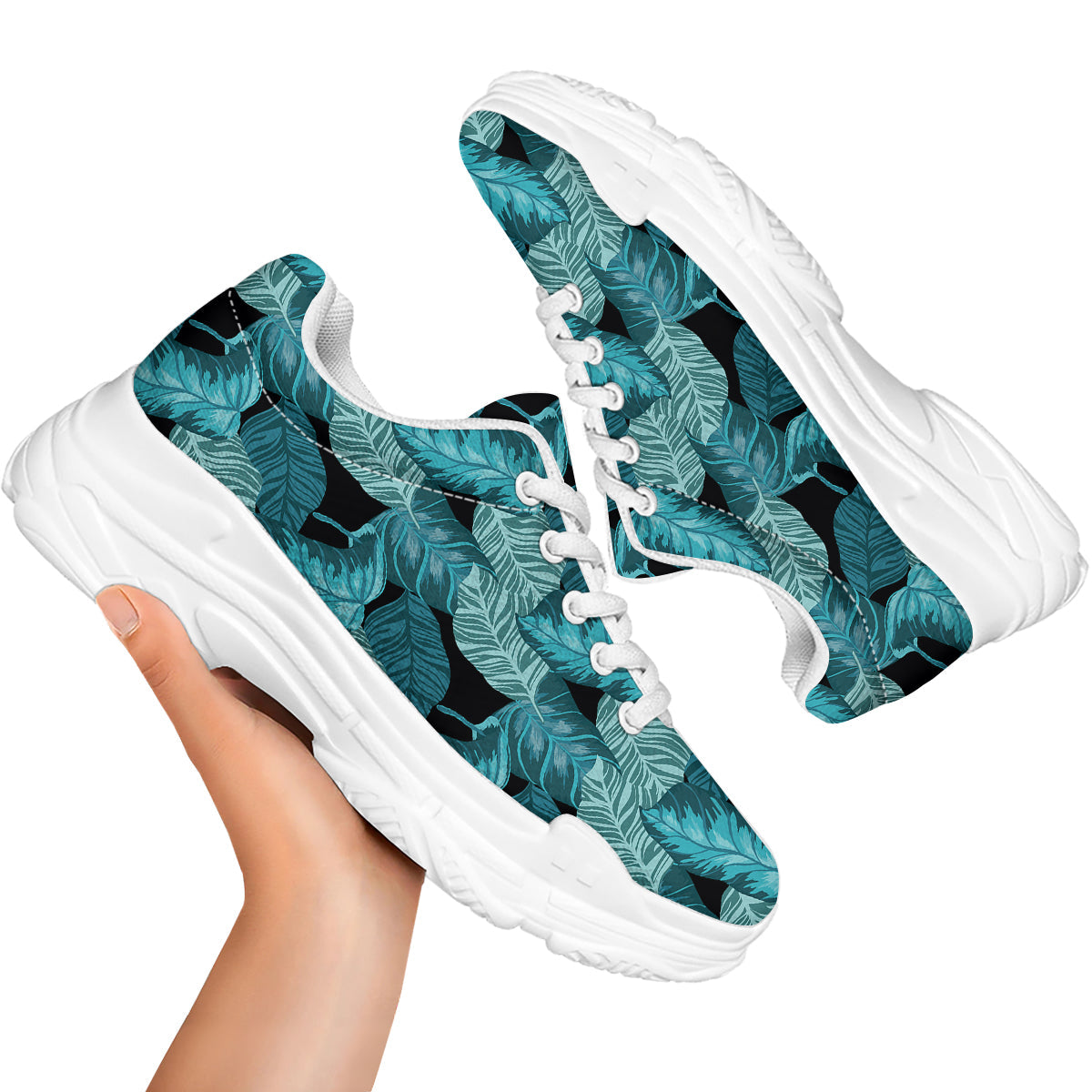 Banana Leaf Turquoise Print Pattern White Chunky Shoes-grizzshop