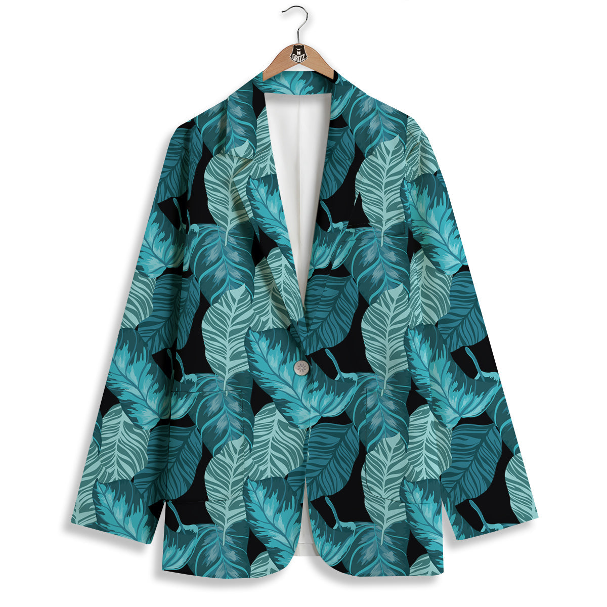 Banana Leaf Turquoise Print Pattern Women's Blazer-grizzshop