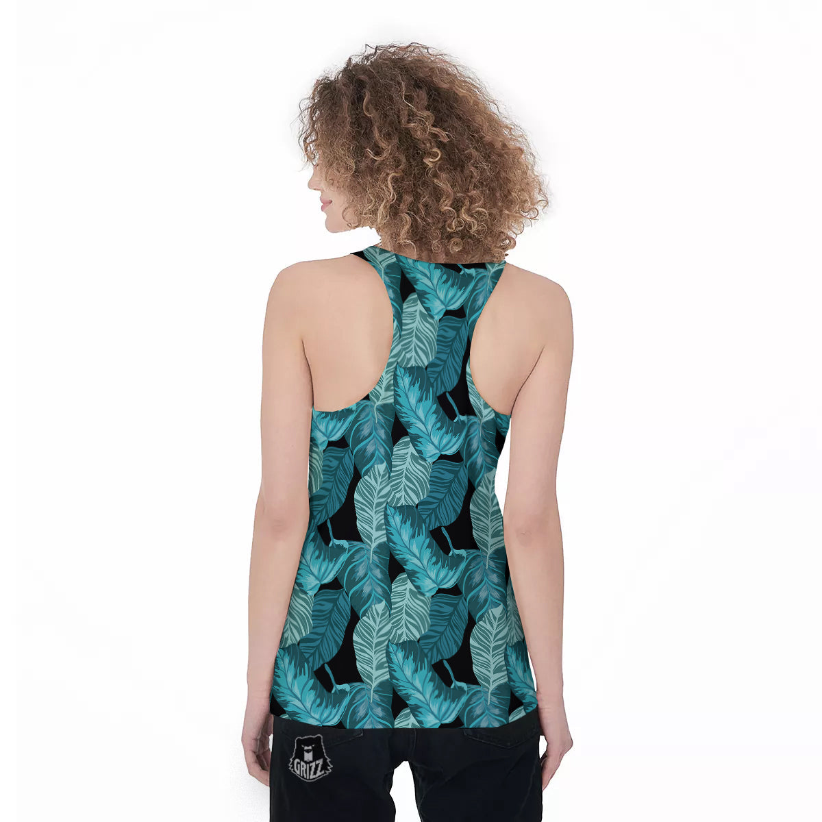 Banana Leaf Turquoise Print Pattern Women's Racerback Tank Top-grizzshop