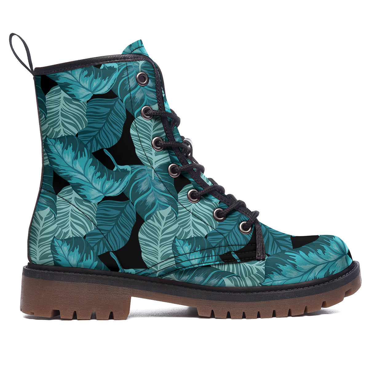 Banana Leaf Turquoise Print Pattern Work Boots-grizzshop