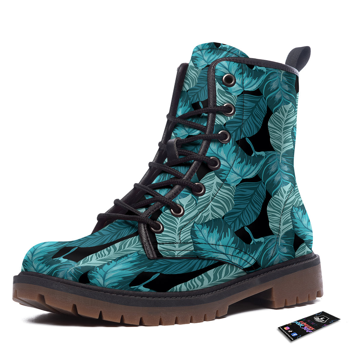 Banana Leaf Turquoise Print Pattern Work Boots-grizzshop