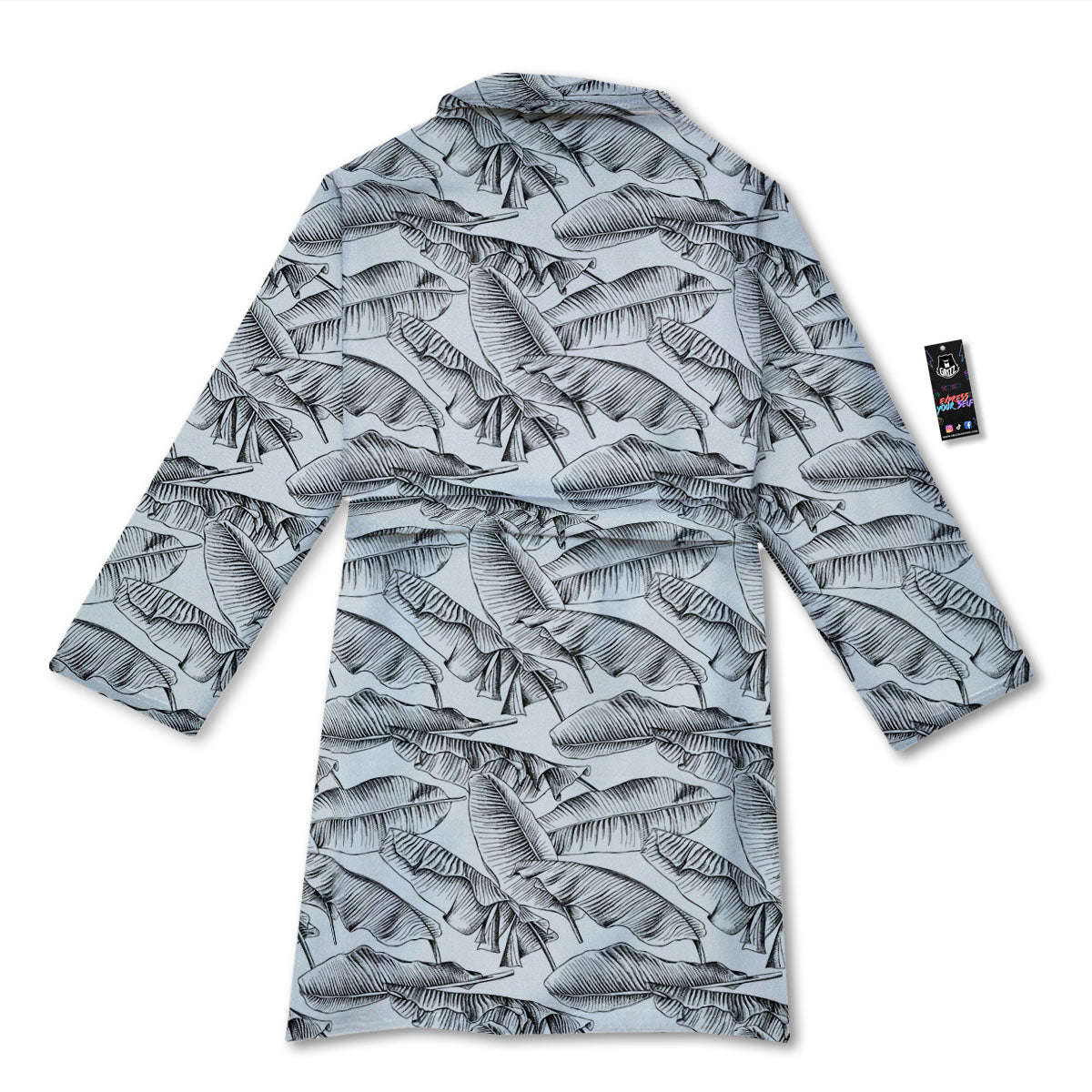 Banana Leaf White And Black Print Bathrobe-grizzshop