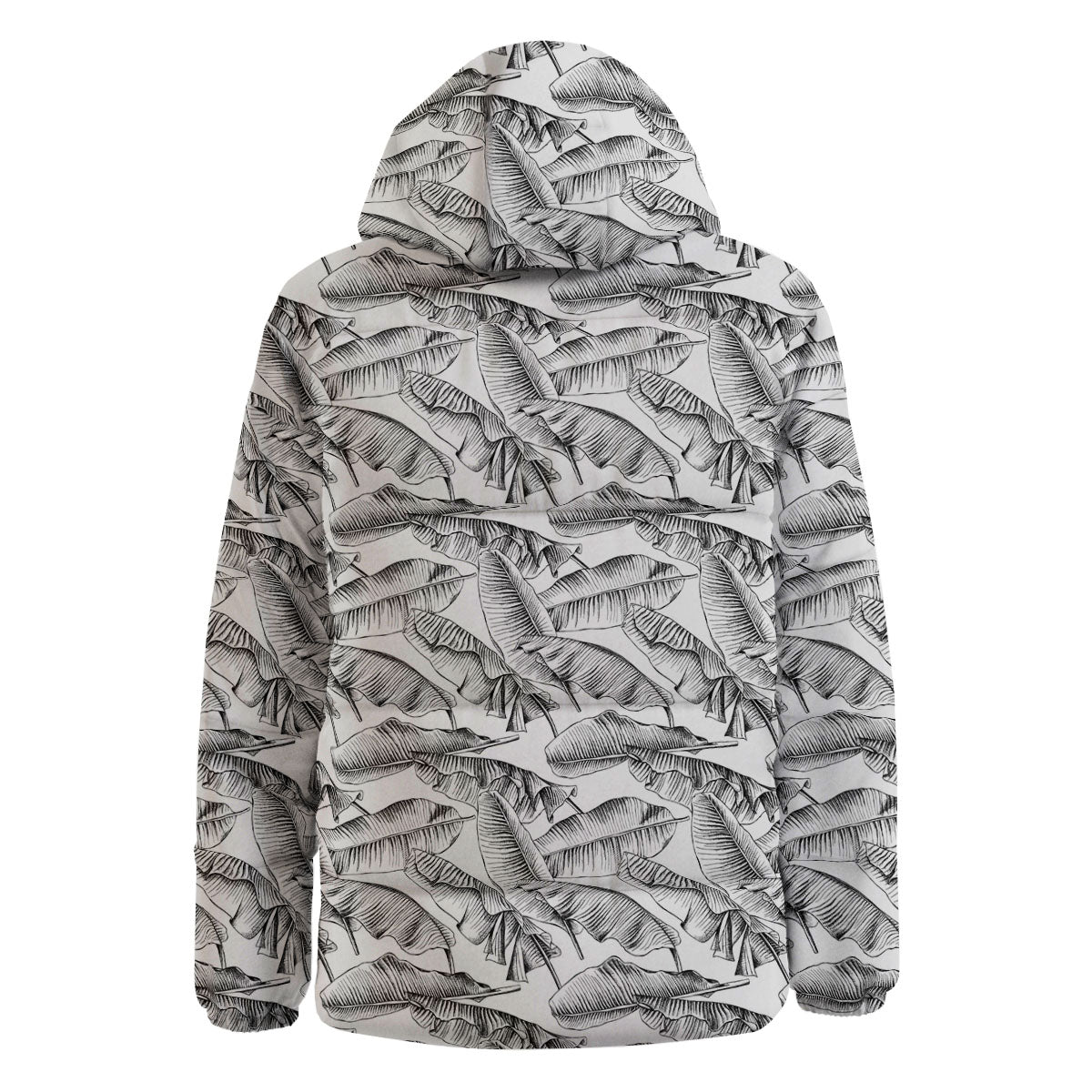 Banana Leaf White And Black Print Down Jacket-grizzshop