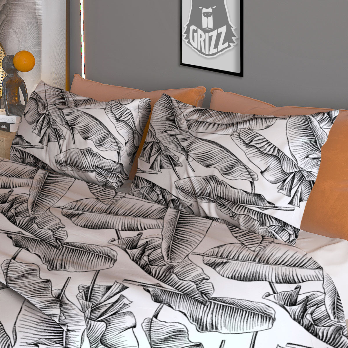 Banana Leaf White And Black Print Duvet Cover Bedding Set