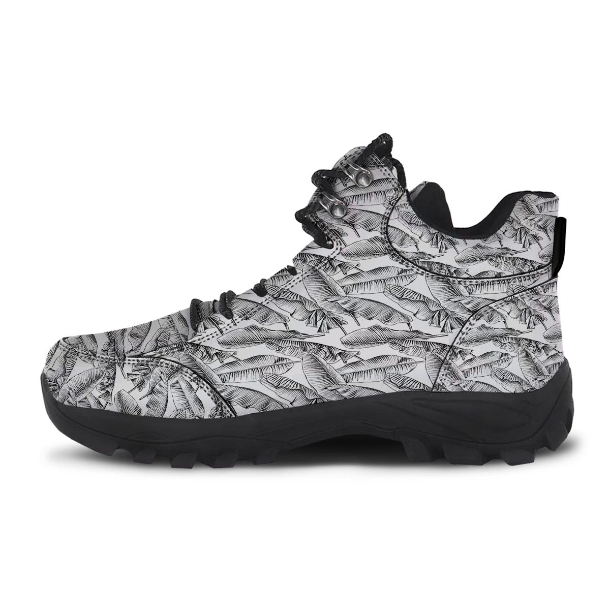 Banana Leaf White And Black Print Hiking Shoes-grizzshop
