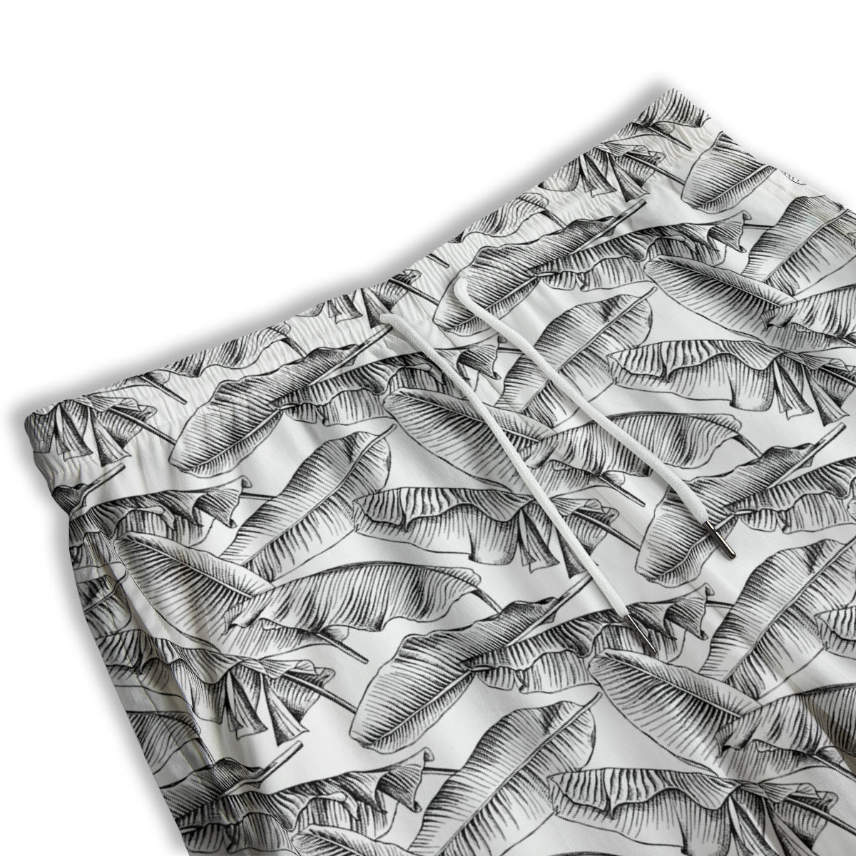 Banana Leaf White And Black Print Men's Athletic Shorts