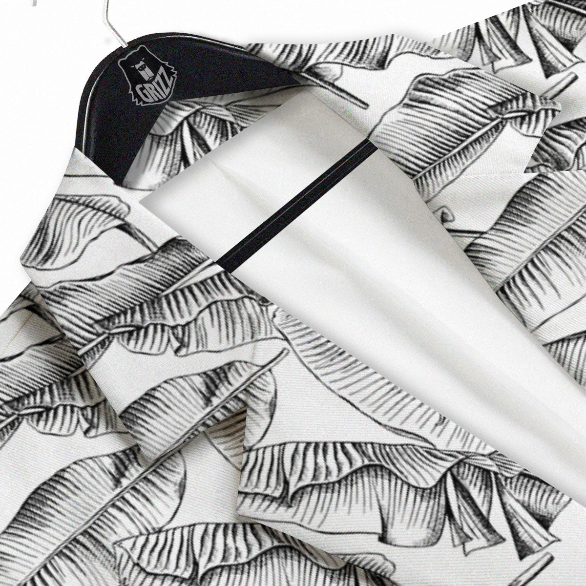 Banana Leaf White And Black Print Men's Sport Coat-grizzshop