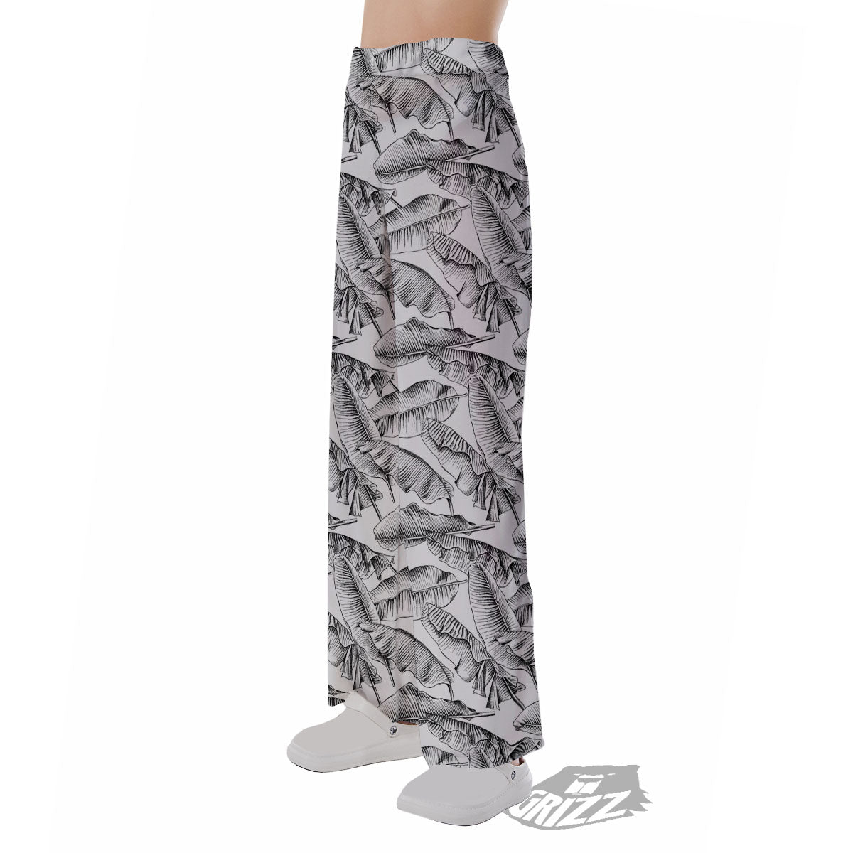 Banana Leaf White And Black Print Pajama Pants-grizzshop