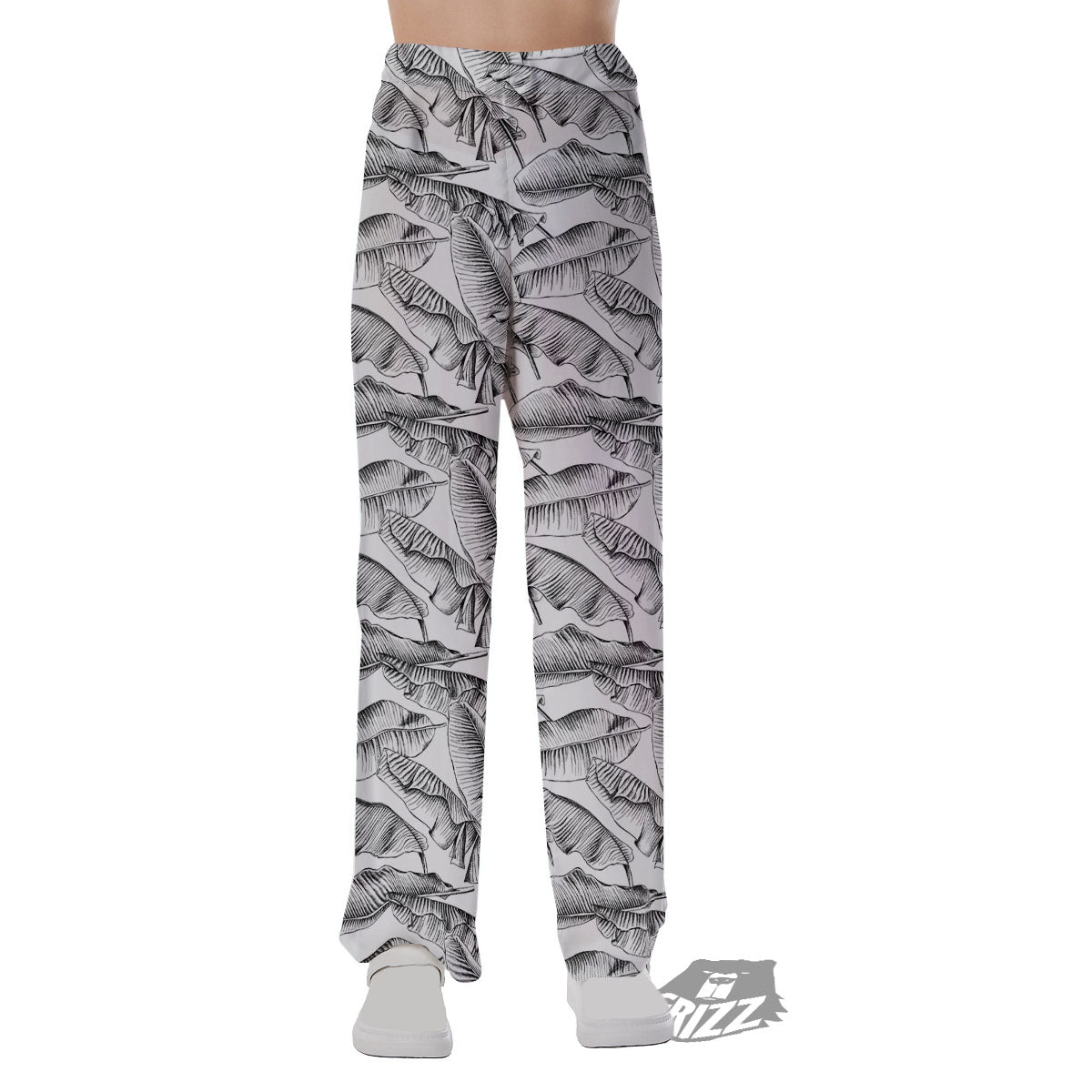 Banana Leaf White And Black Print Pajama Pants-grizzshop