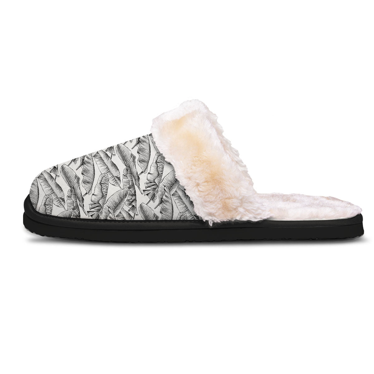 Banana Leaf White And Black Print Slippers-grizzshop