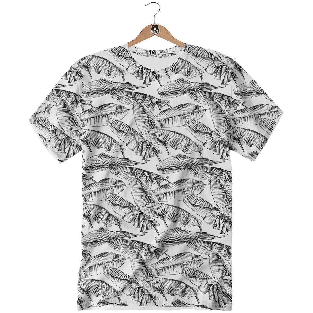 Banana Leaf White And Black Print T-Shirt-grizzshop