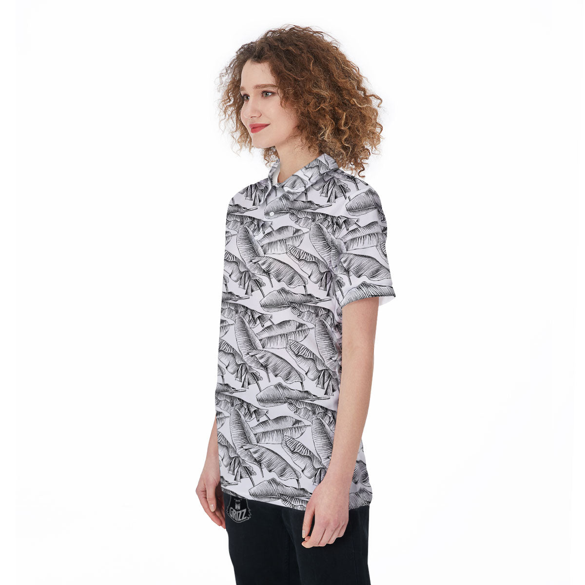 Banana Leaf White And Black Print Women's Golf Shirts-grizzshop