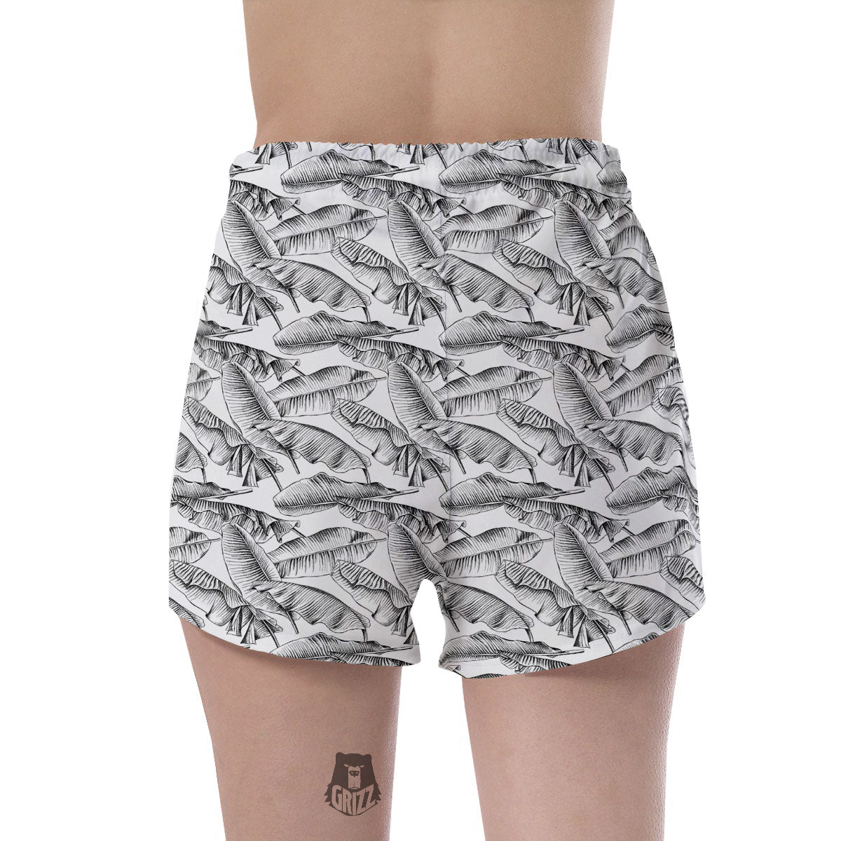 Banana Leaf White And Black Print Women's Shorts-grizzshop