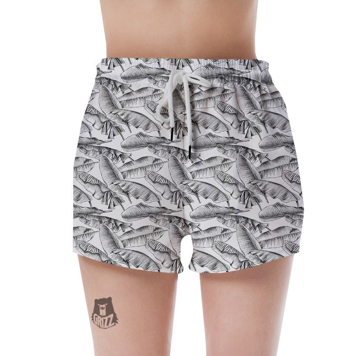 Banana Leaf White And Black Print Women's Shorts-grizzshop