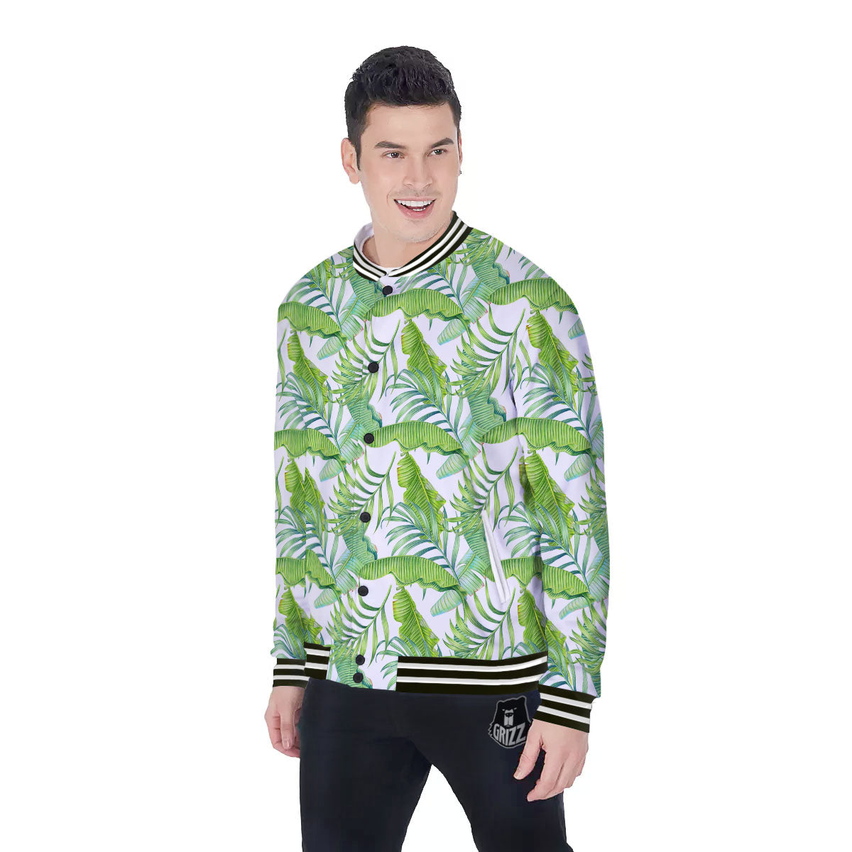 Banana Leave Palm Tree Print Pattern Baseball Jacket-grizzshop