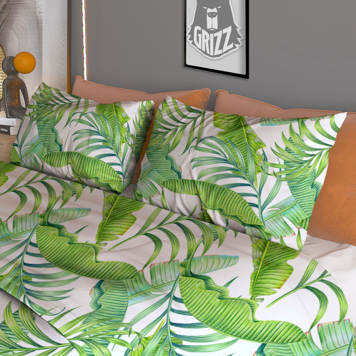 Banana Leave Palm Tree Print Pattern Duvet Cover Bedding Set