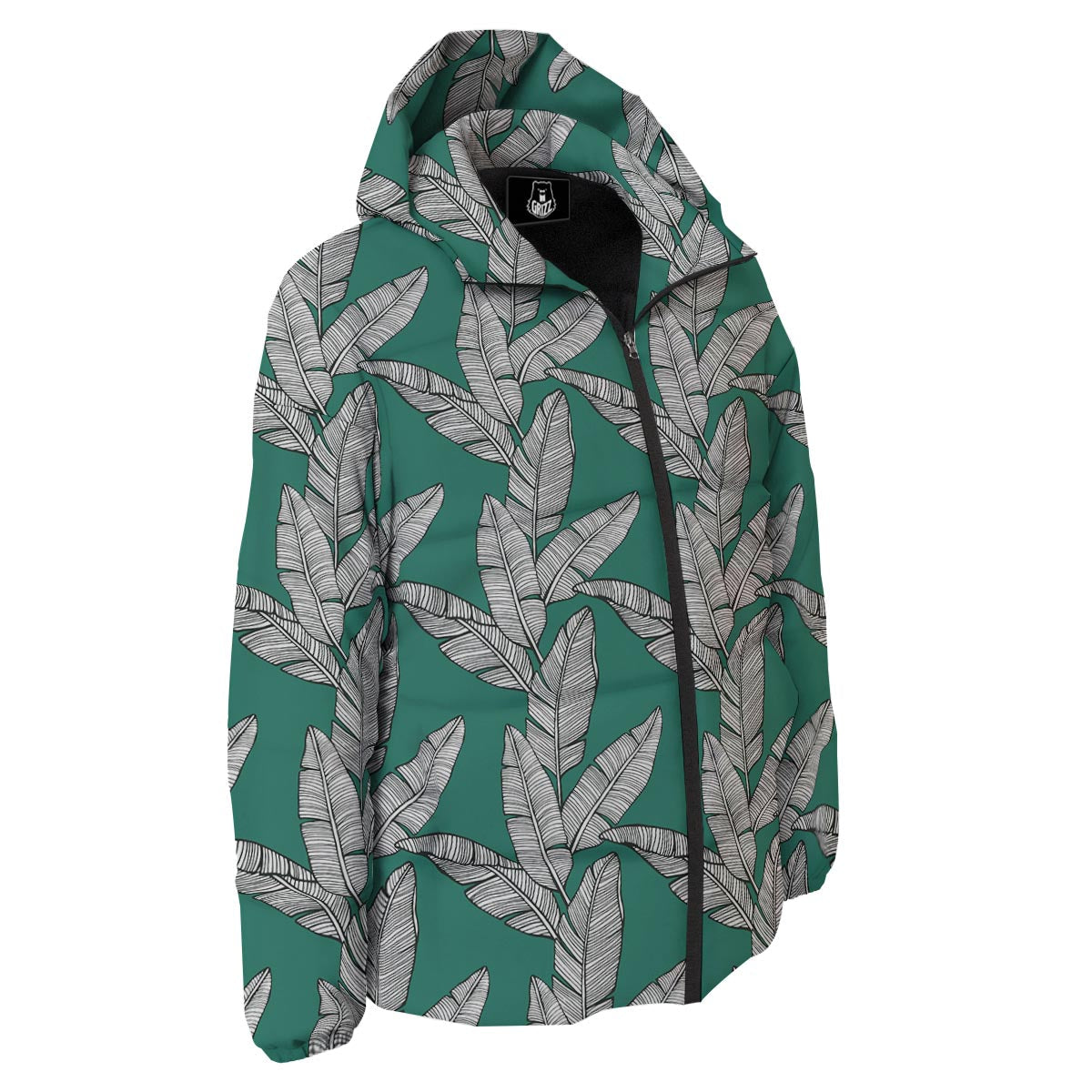 Banana Leaves Teal Print Pattern Down Jacket-grizzshop