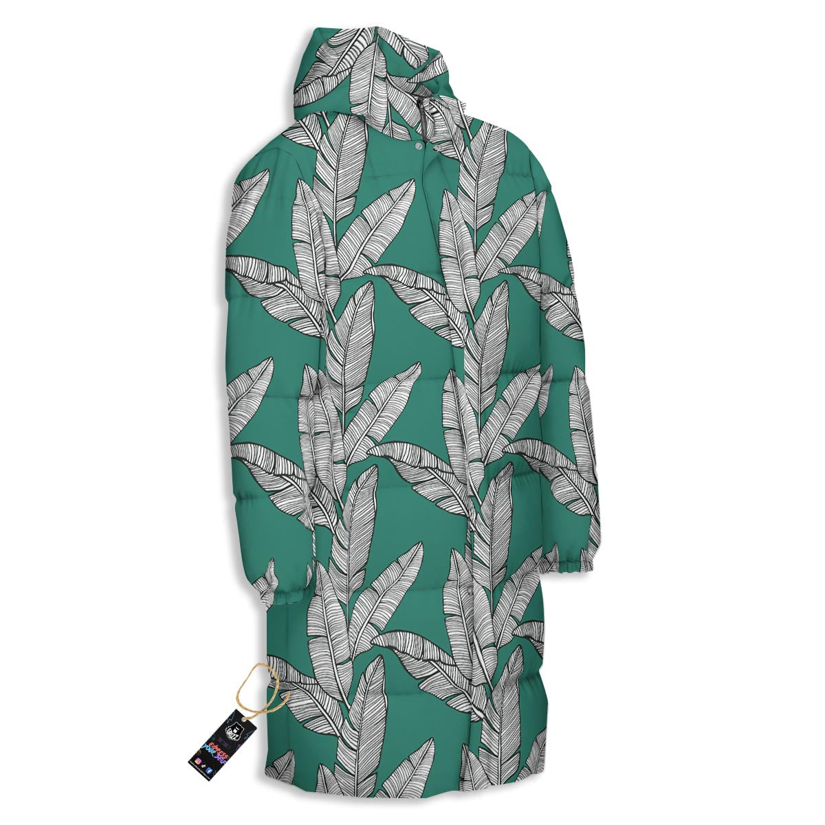 Banana Leaves Teal Print Pattern Long Down Jacket-grizzshop