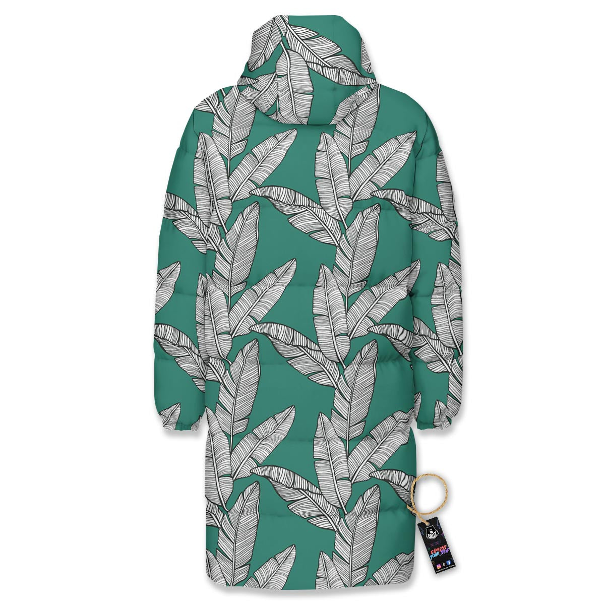 Banana Leaves Teal Print Pattern Long Down Jacket-grizzshop