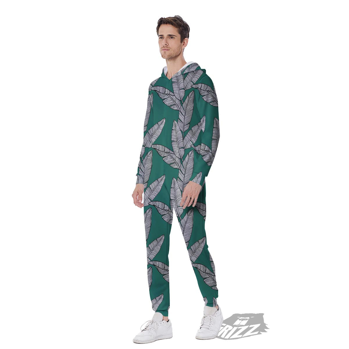 Banana Leaves Teal Print Pattern Men's Jumpsuit-grizzshop