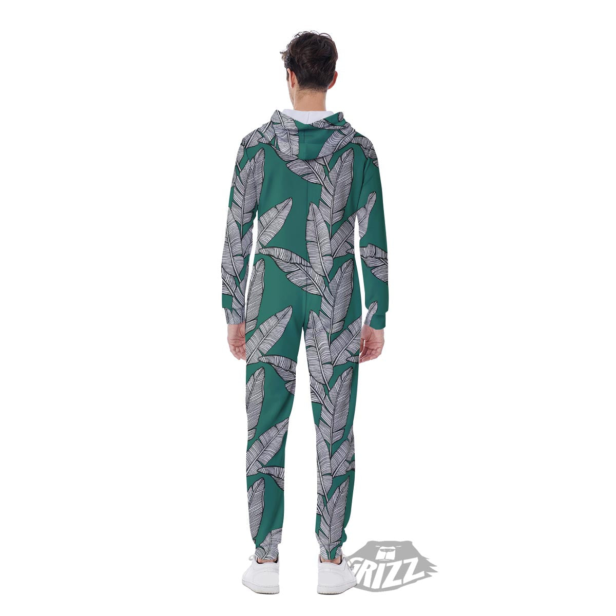 Banana Leaves Teal Print Pattern Men's Jumpsuit-grizzshop