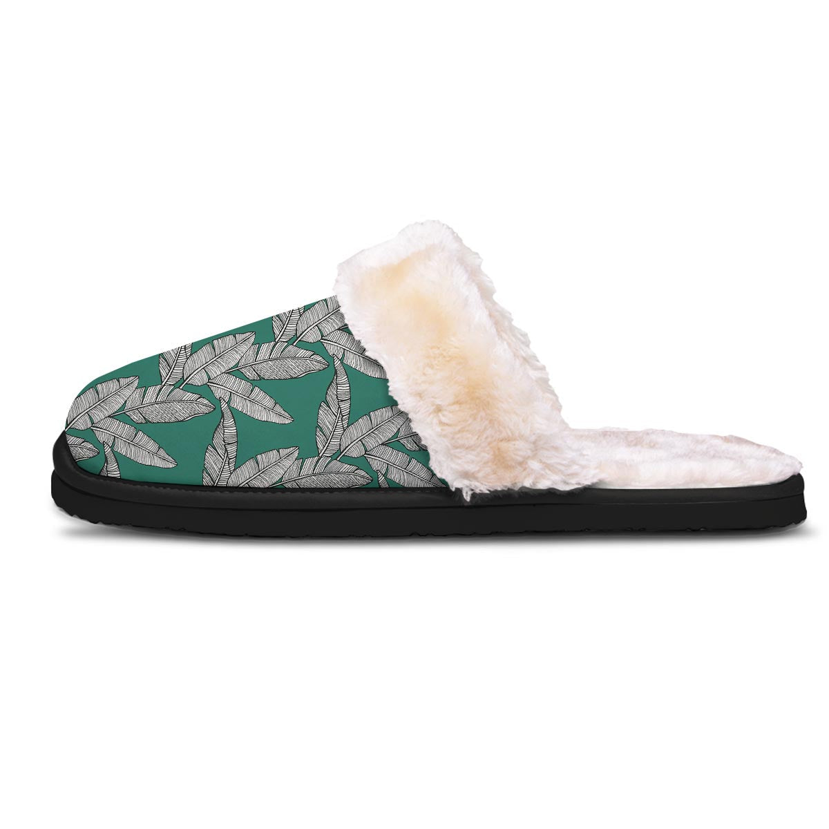 Banana Leaves Teal Print Pattern Slippers-grizzshop