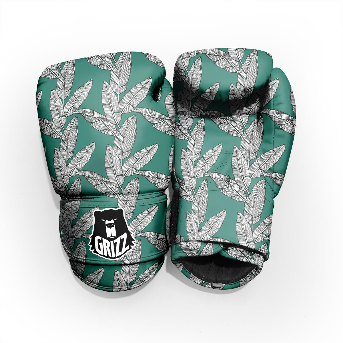 Banana Leaves Teal Print Pattern Pro Boxing Glove