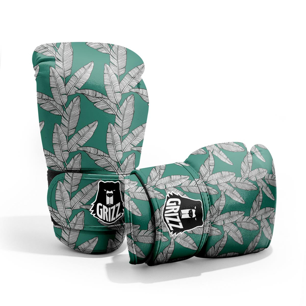 Banana Leaves Teal Print Pattern Pro Boxing Glove