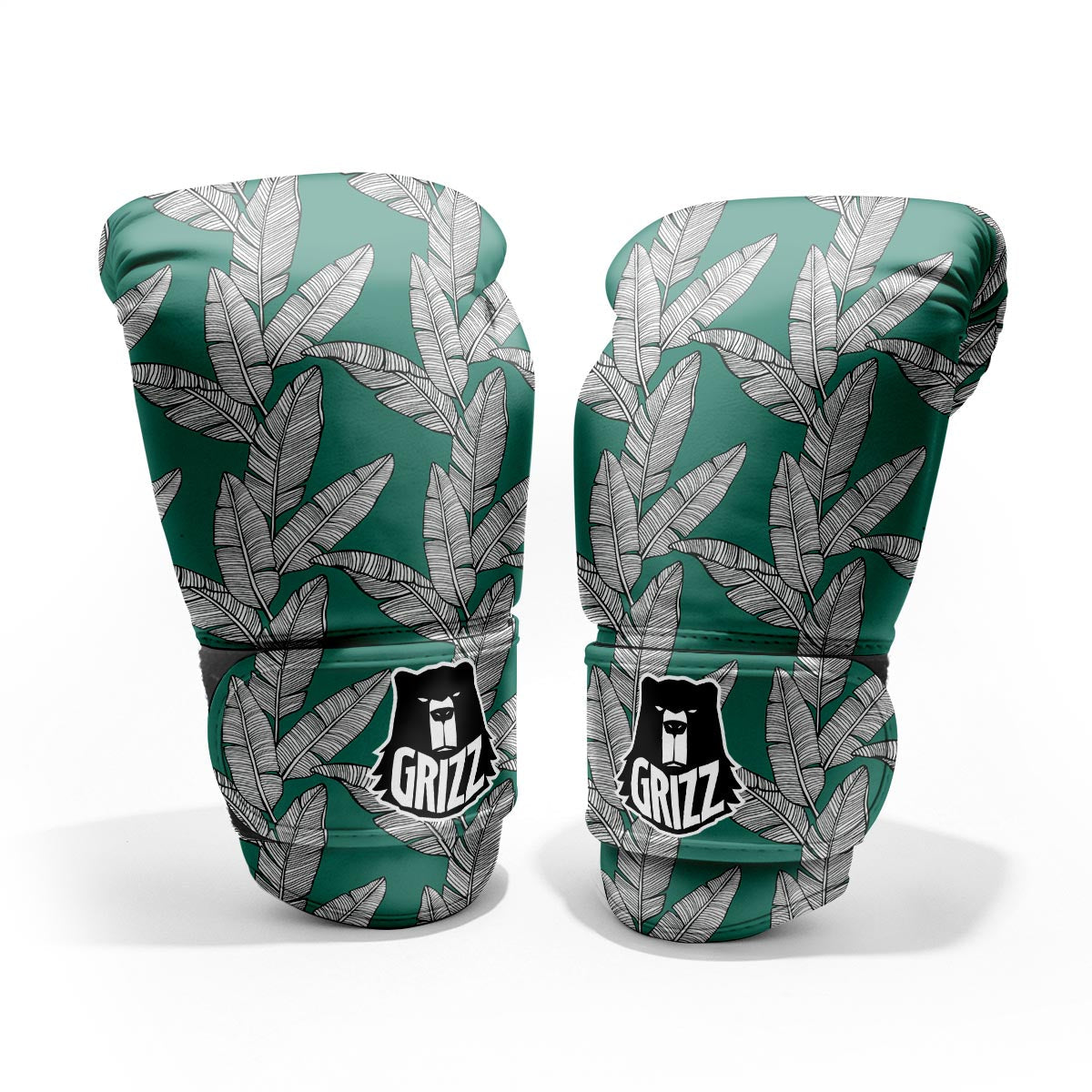 Banana Leaves Teal Print Pattern Pro Boxing Glove