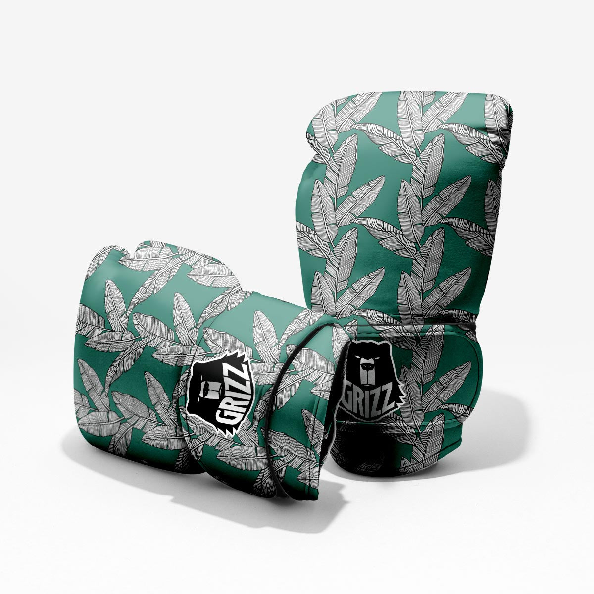 Banana Leaves Teal Print Pattern Pro Boxing Glove