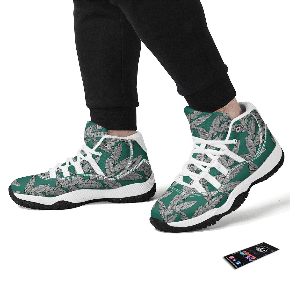 Banana Leaves Teal Print Pattern White Bball Shoes-grizzshop