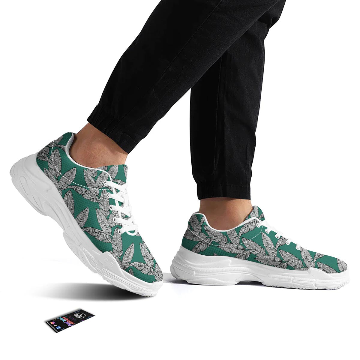 Banana Leaves Teal Print Pattern White Chunky Shoes-grizzshop