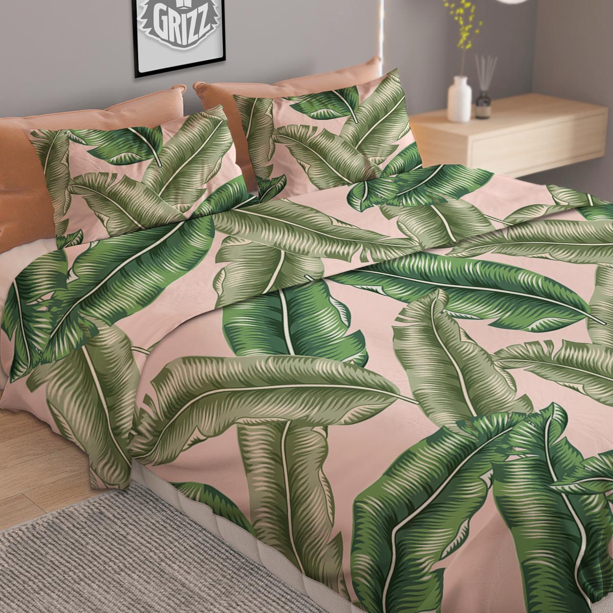 Banana Leaves Tropical Print Pattern Duvet Cover Bedding Set-grizzshop