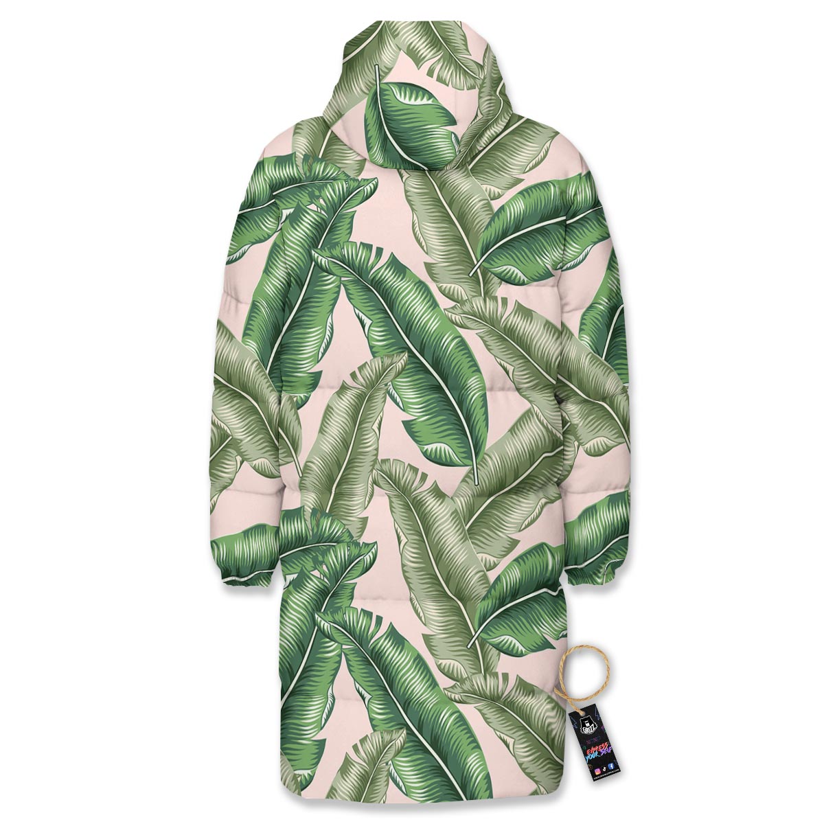 Banana Leaves Tropical Print Pattern Long Down Jacket-grizzshop