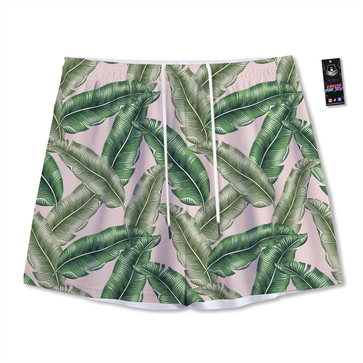Banana Leaves Tropical Print Pattern Mesh Shorts-grizzshop