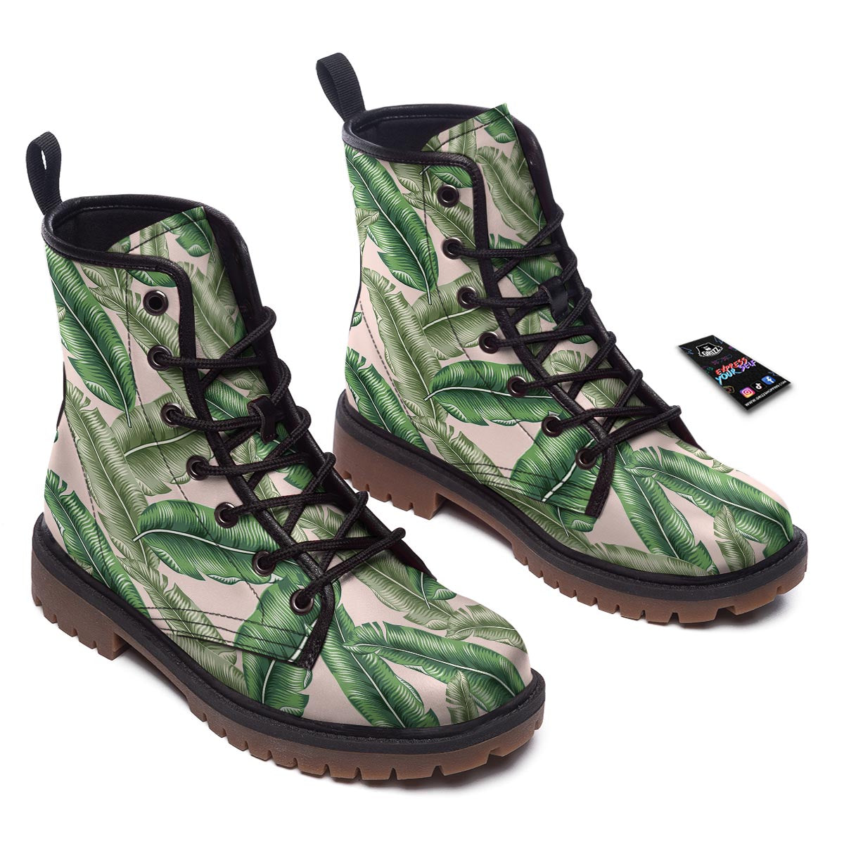 Banana Leaves Tropical Print Pattern Work Boots-grizzshop