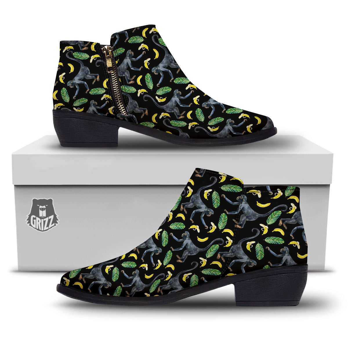 Banana Monkey Pattern Pattern Ankle Boots-grizzshop