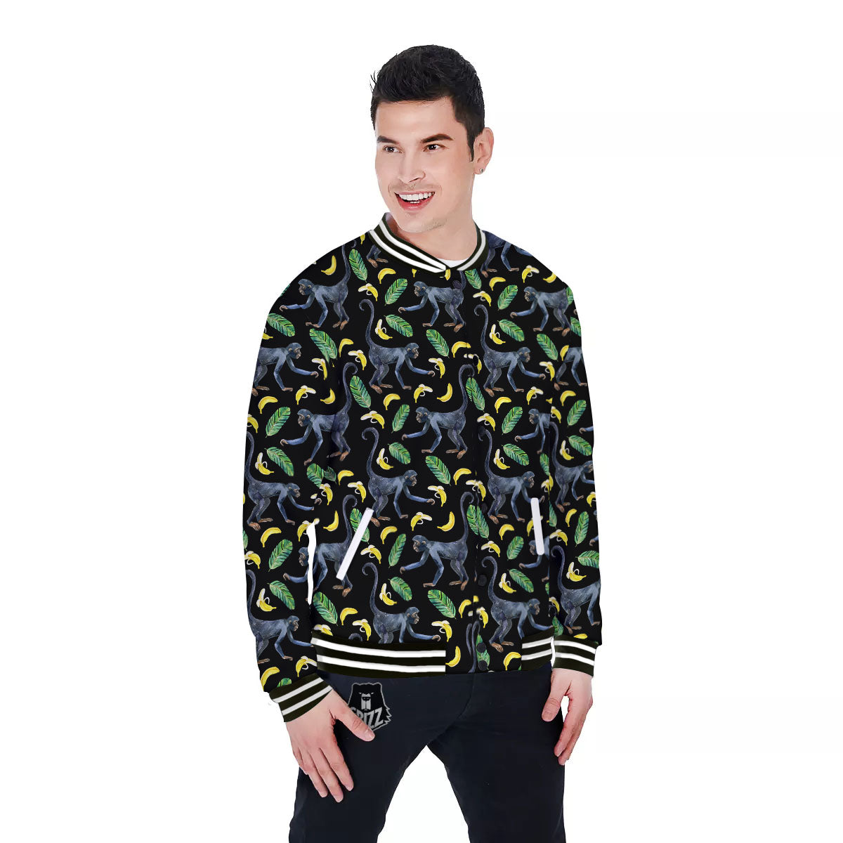 Banana Monkey Pattern Pattern Baseball Jacket-grizzshop