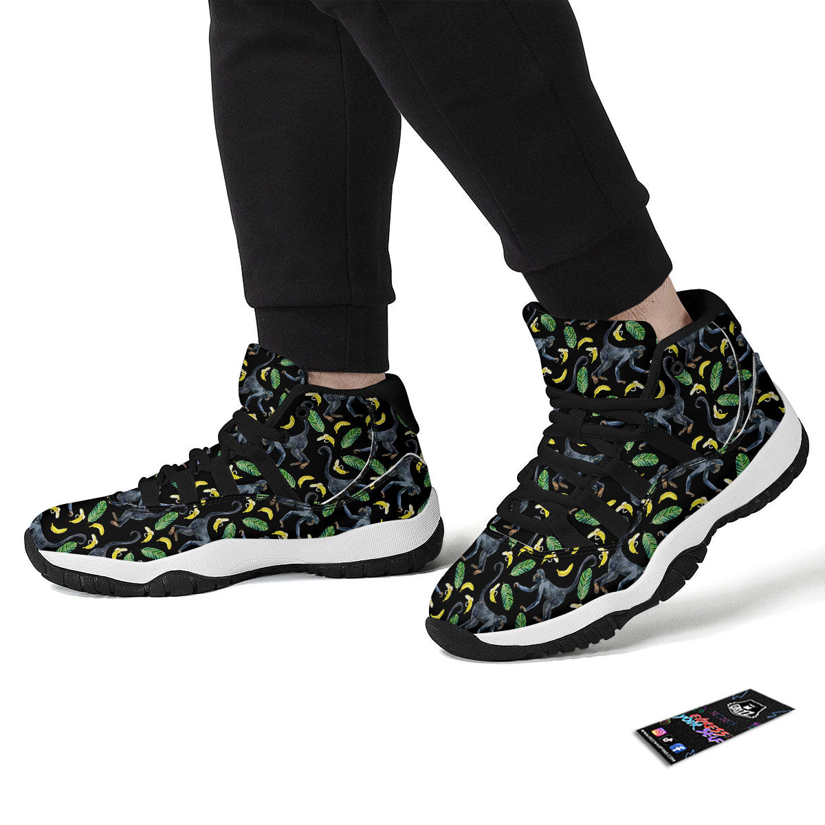 Banana Monkey Pattern Pattern Black Bball Shoes-grizzshop